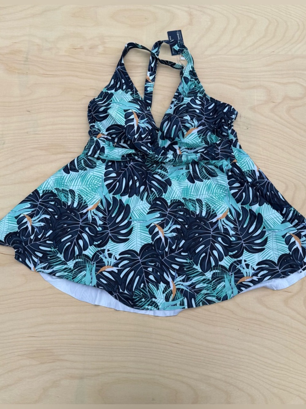 Summer Mae Maternity Tankini Turquoise Tropical Leaf Print Padded Swim Top M NWT